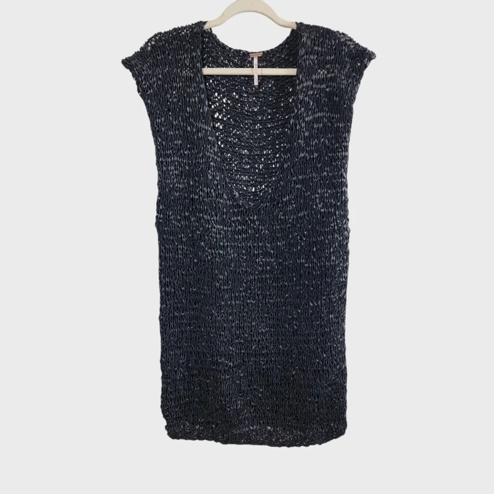 NWOT Free People Billie Vegan Leather Woven Crochet Tunic